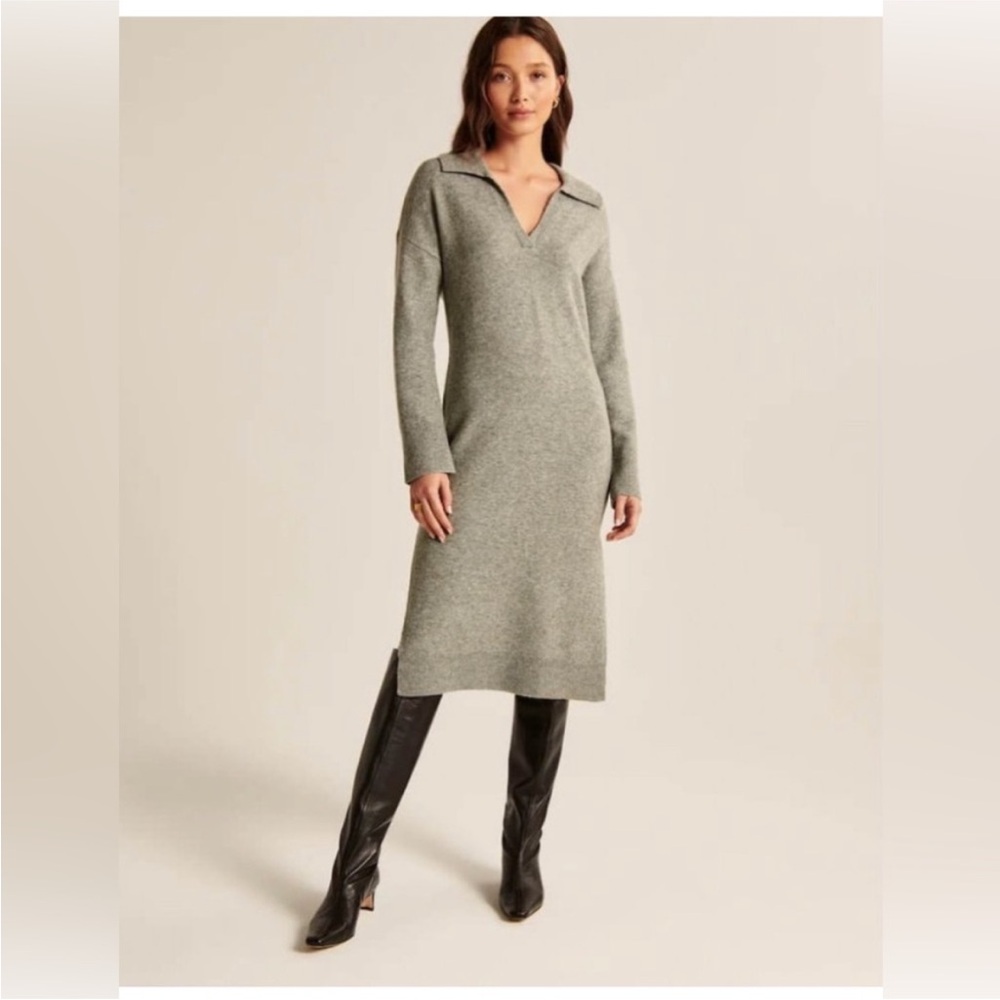 Abercrombie & Fitch Collared Sweater Dress Grey Small Petite